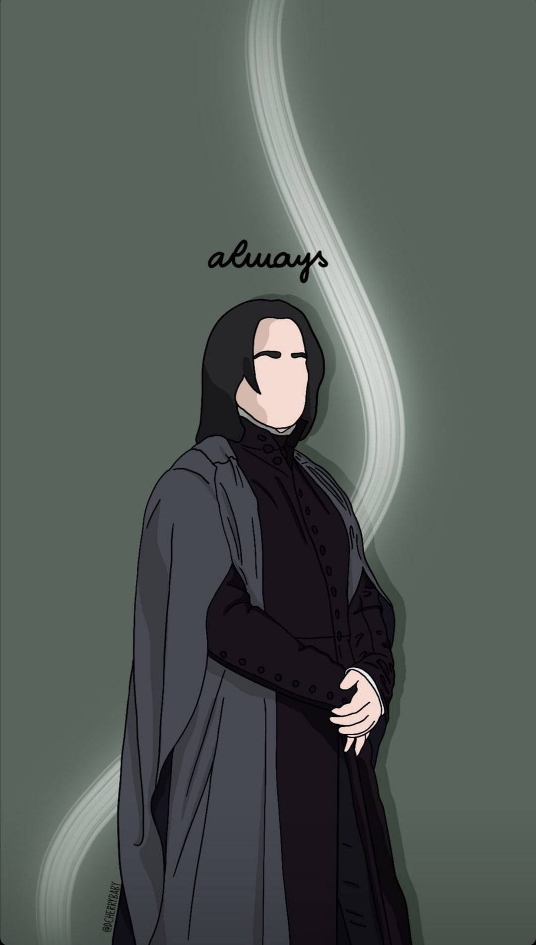 穿著黑色長袍的石內卜，上方有發光漩渦和「always」這個詞。 — 哈利波特 iPhone 桌布 壁紙