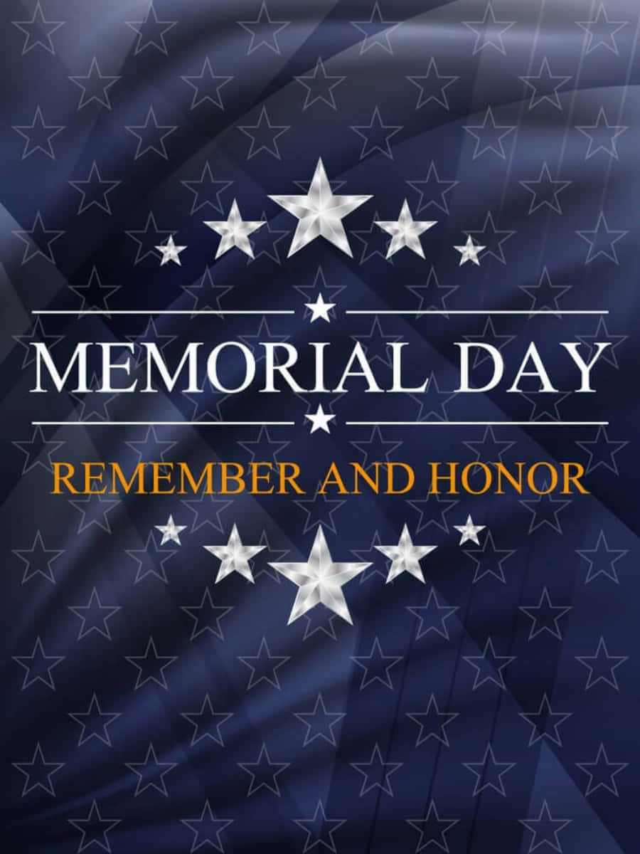 Memorial Day 桌布 壁紙 — 一個莊嚴的陣亡將士紀念日致敬，以粗體文字向陣亡英雄致敬，背景是深藍色星星圖案的旗幟。
