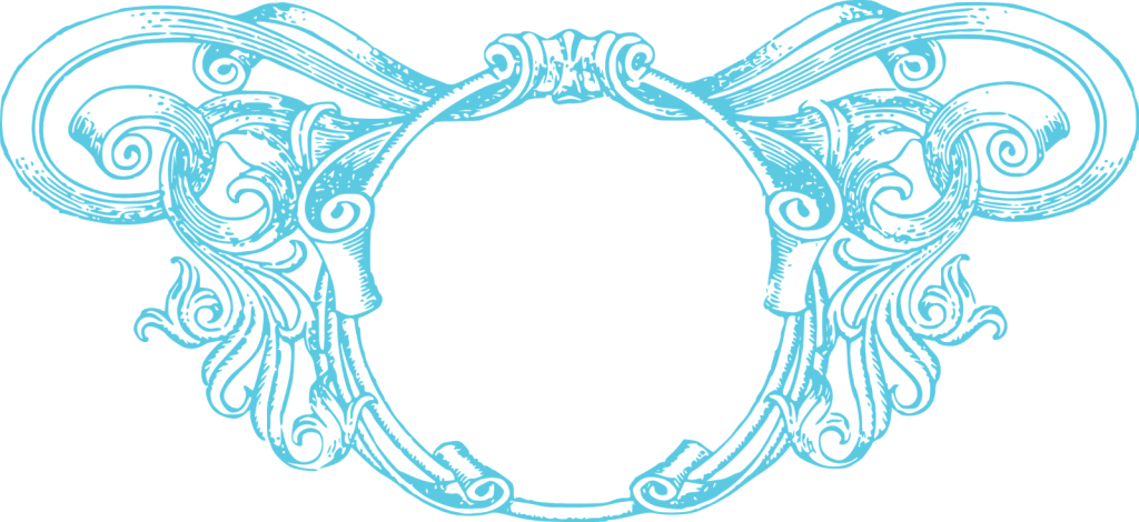 Frame 桌布 壁紙 — 一個華麗的綠松石鏤空框架，在純黑背景上帶有漩渦狀卷曲裝飾。