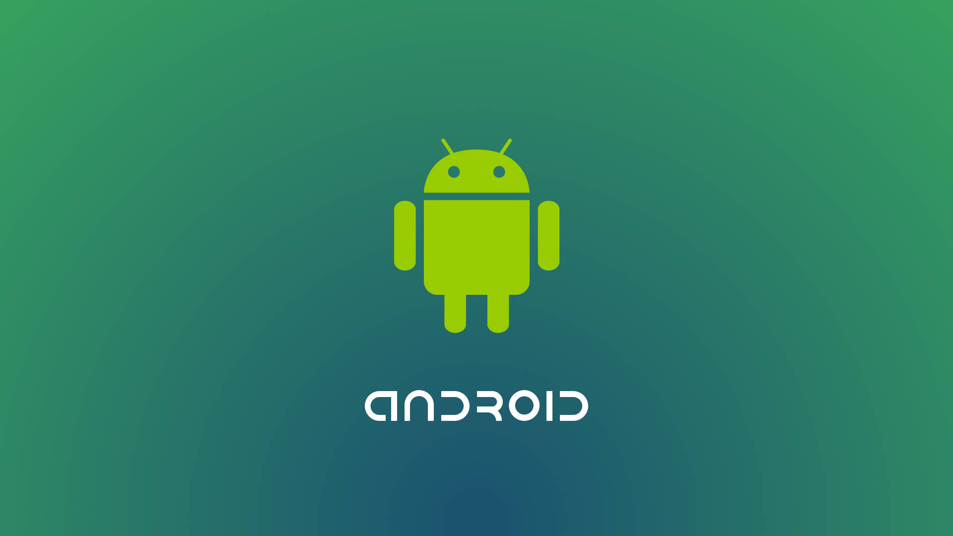 安卓 桌布 壁紙 — 一個萊姆綠色的Android機器人標誌居中在綠色漸變背景上，下方有android字樣。
