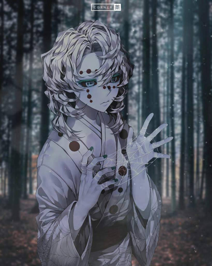 Rui 桌布 壁紙 — 一個蒼白的動漫女孩，銀色頭髮和紅色斑點，站在霧氣瀰漫的森林中，她的手發出網狀能量光芒。