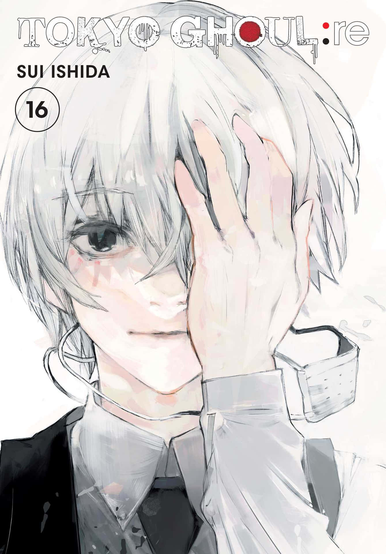 Sui Ishida 桌布 壁紙 — 一個蒼白的動漫角色，銀色頭髮和深色眼睛，用一隻手遮住半張臉，穿著校服。