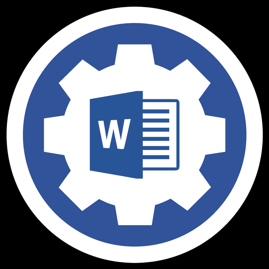microsoft 桌布 壁紙 — 一個藍白圓形圖示，內有齒輪和 Microsoft Word 文件符號。