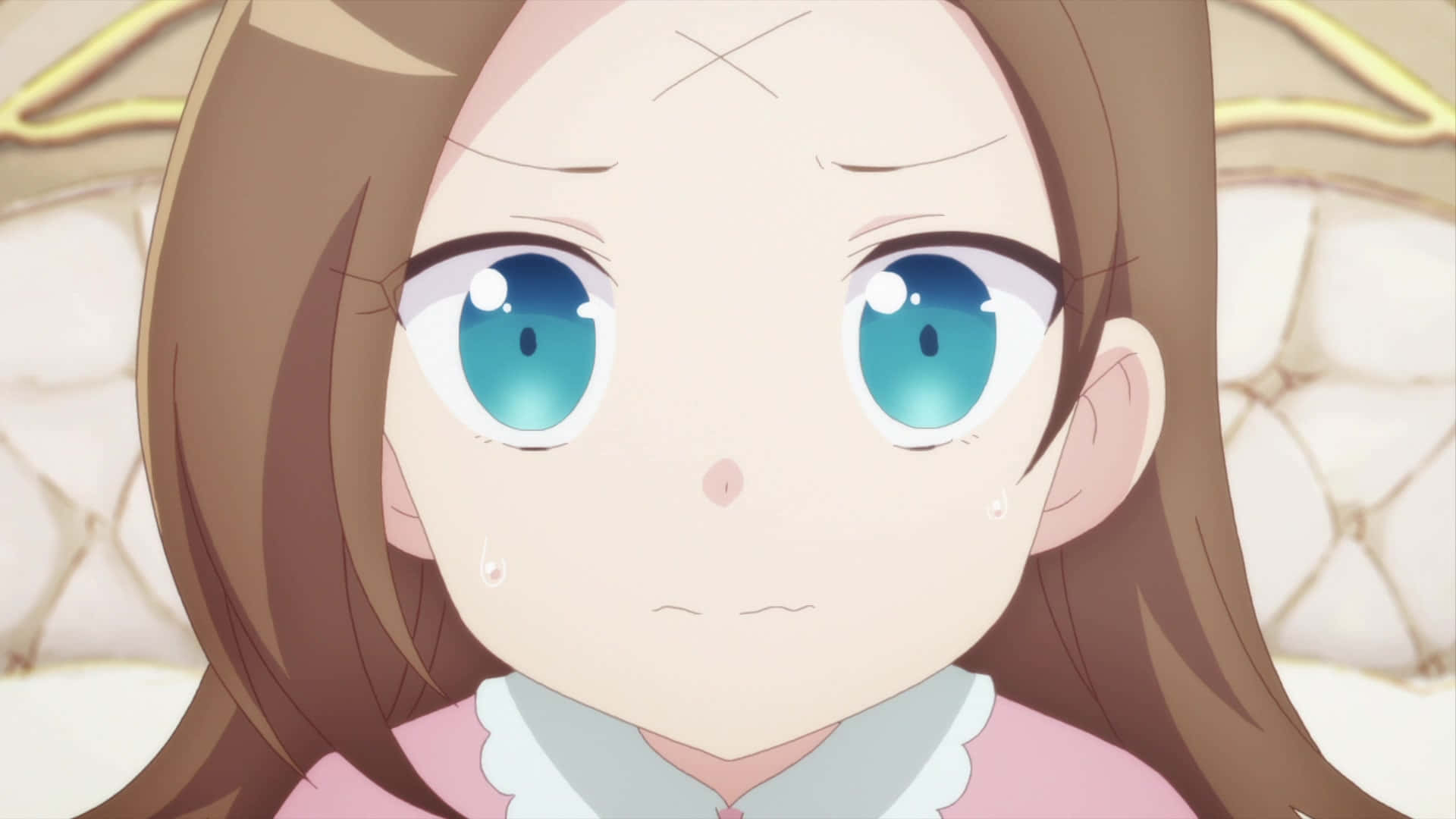 My Next Life As A Villainess All Routes Lead To Doom 桌布 壁紙 — 一個藍眼睛、棕色頭髮的動漫女孩特寫，看起來悲傷，眼淚從她的眼睛裡流下來。