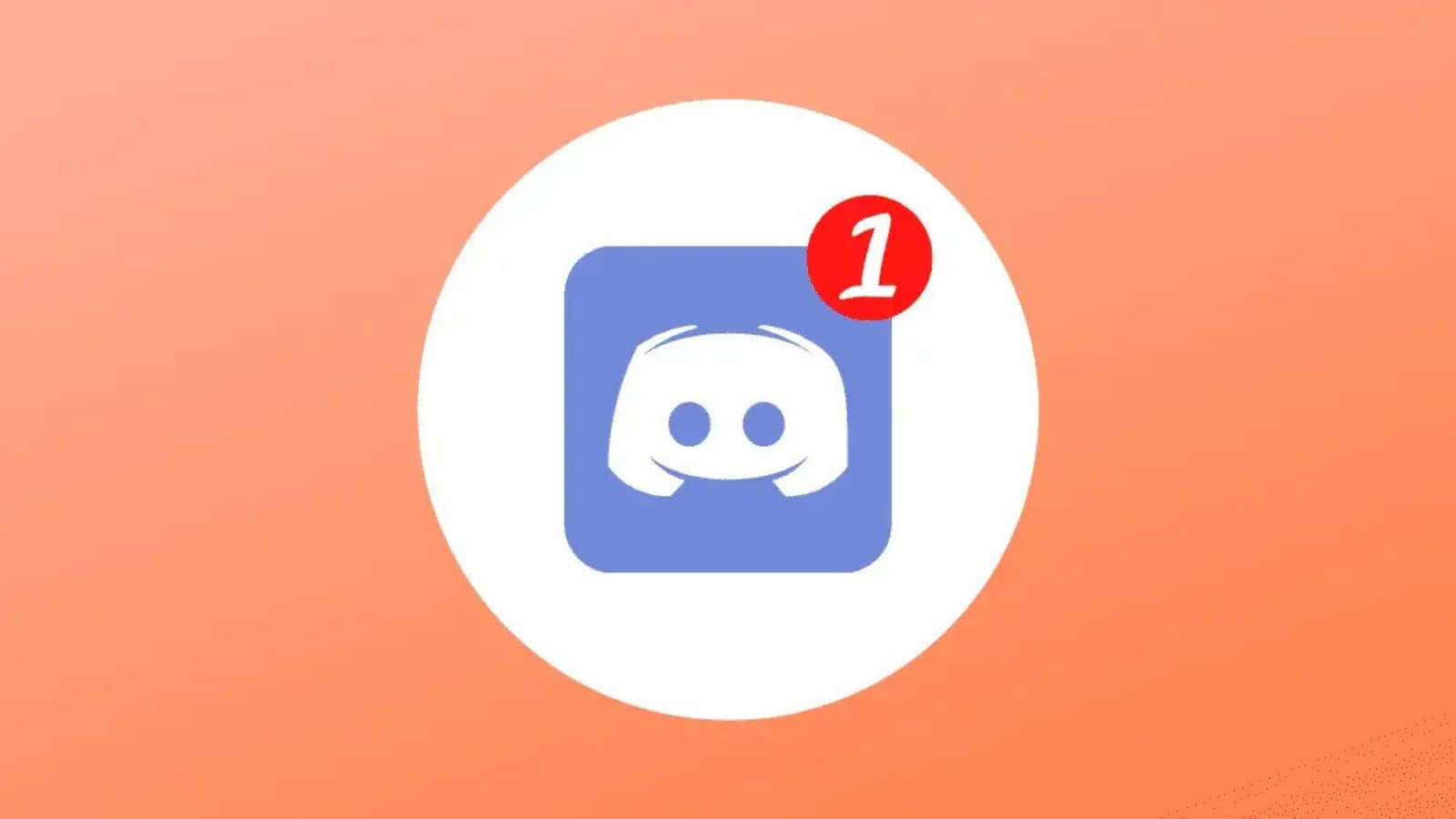 Discord 桌布 壁紙 — 一個藍色 Discord 標誌，帶有紅色通知徽章，顯示數字一，居中在橙色漸變背景上。