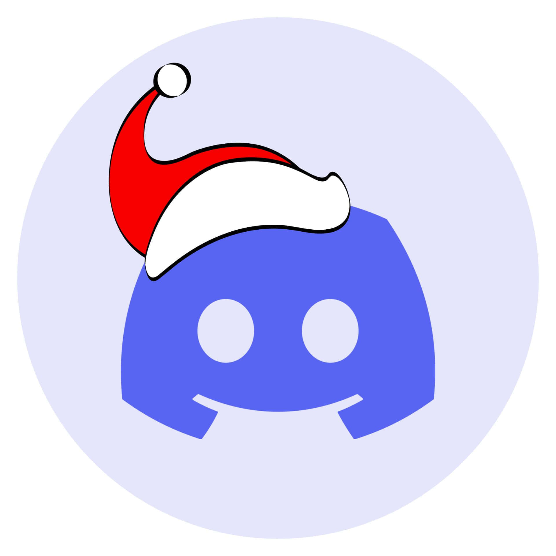 Discord 桌布 壁紙 — 一個藍色 Discord 標誌吉祥物，戴著紅白相間的聖誕帽，背景為淺紫色圓形。
