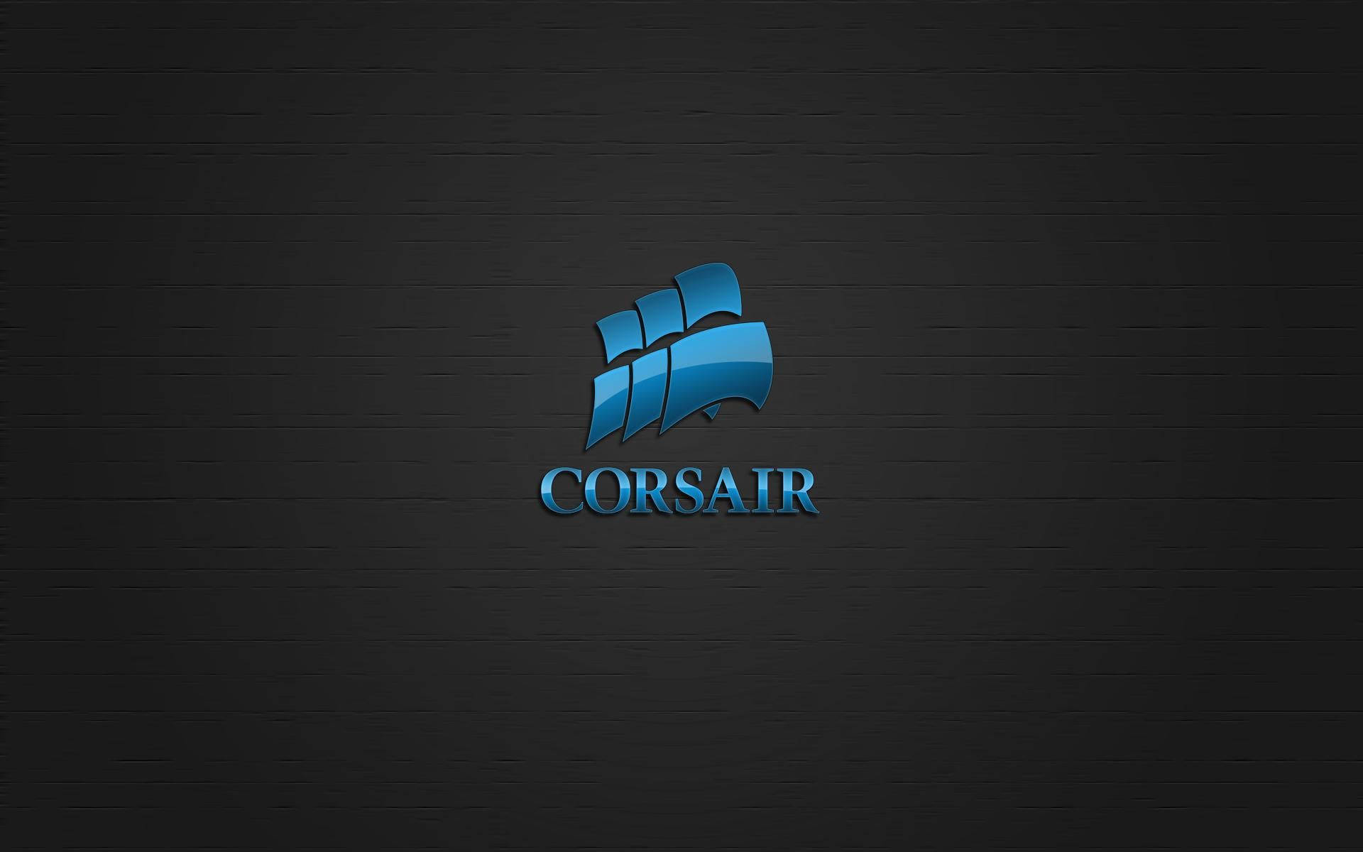 海盜船 桌布 壁紙 — 一個藍色Corsair標誌，帶有風格化的帆，居中放置在深色紋理磚牆背景上。
