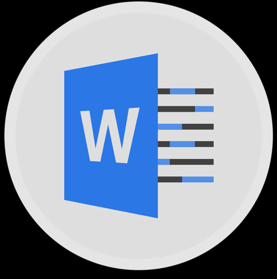 microsoft 桌布 壁紙 — 一個藍色Microsoft Word圖示，帶有白色'W'和黑色藍色條紋線，背景為淺灰色圓形。