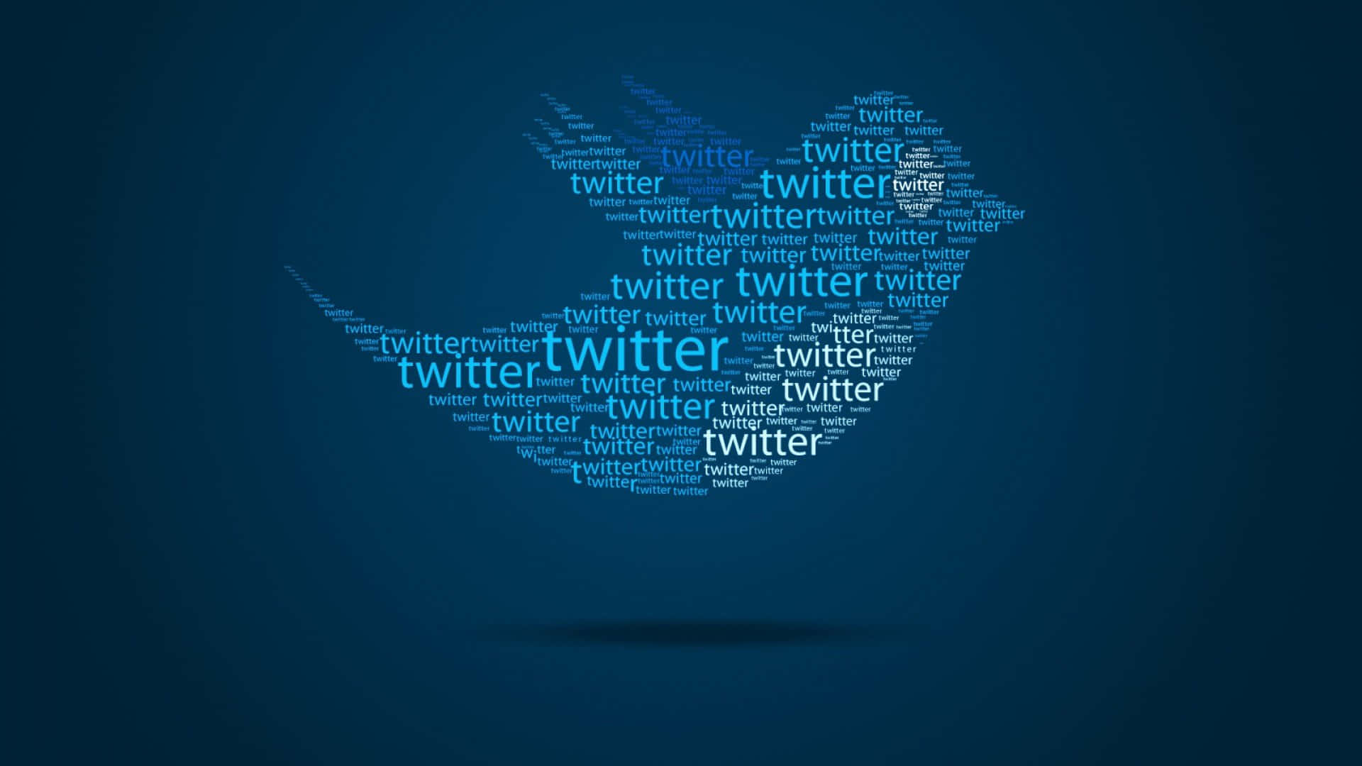 Social Media Icons 桌布 壁紙 — 一個藍色Twitter鳥標誌，由重複的「twitter」文字在深藍色漸變背景上形成。