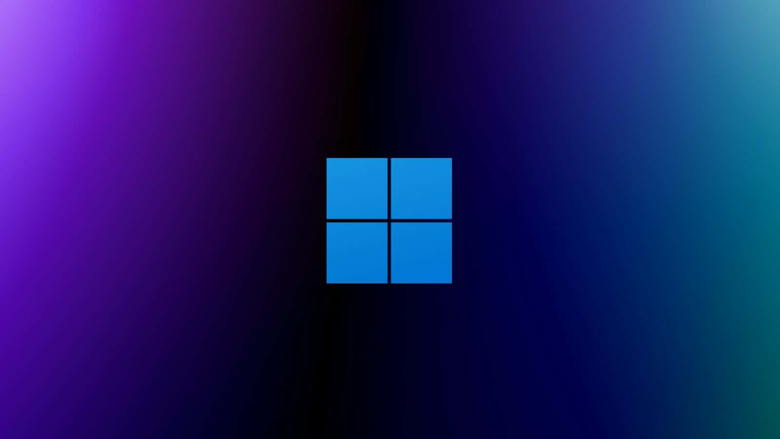 Windows 桌布 壁紙 — 一個藍色Windows標誌居中於從紫色到藍綠色的漸變背景，帶有深色核心。