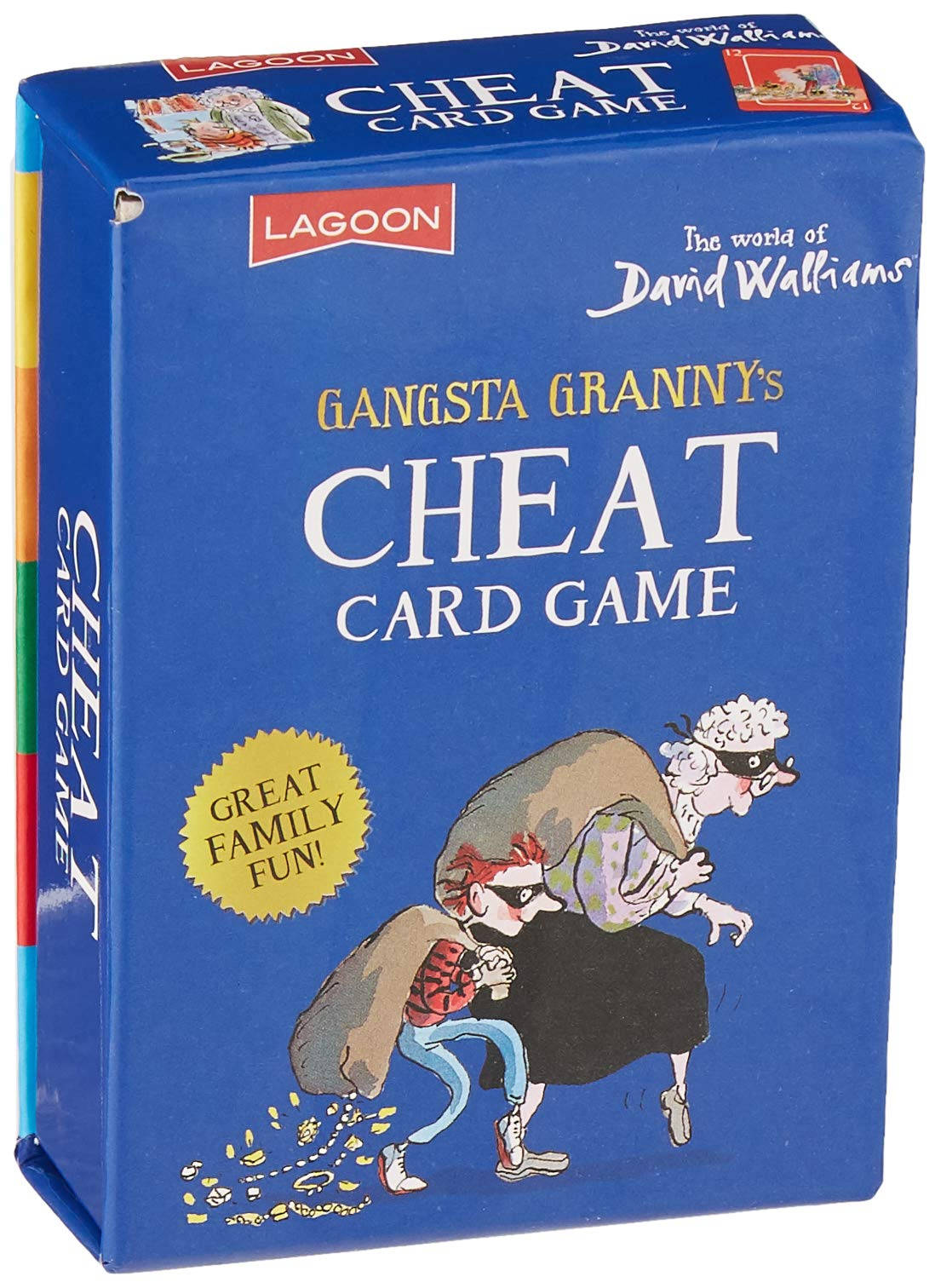 Playing Cards 桌布 壁紙 — 一個藍色卡牌遊戲盒，上面有卡通人物在有趣的搶劫場景中，散落著硬幣。