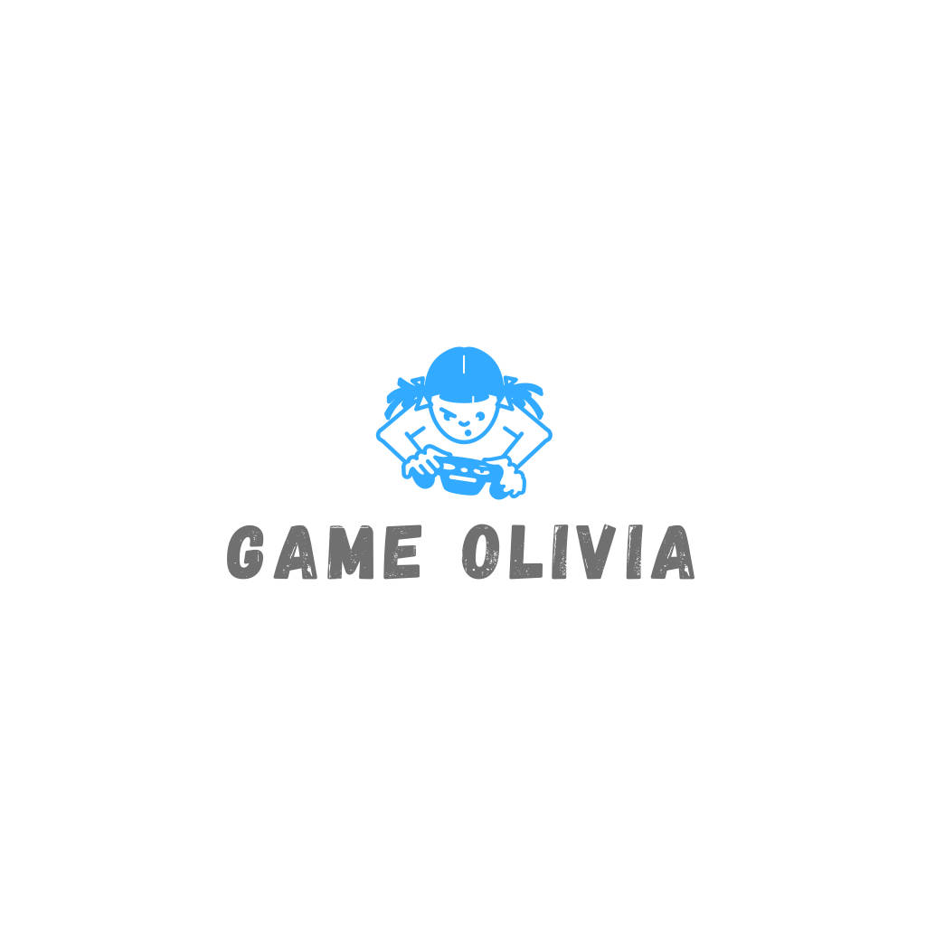 Gamer Logo 桌布 壁紙 — 一個藍色卡通女孩紮著辮子，在文字GAME OLIVIA下激烈地玩著電玩控制器。