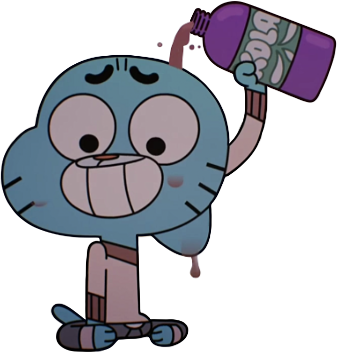 Cartoon Characters 桌布 壁紙 — 一個藍色卡通角色在滑板上開心地把紫色可樂從瓶子倒出來。