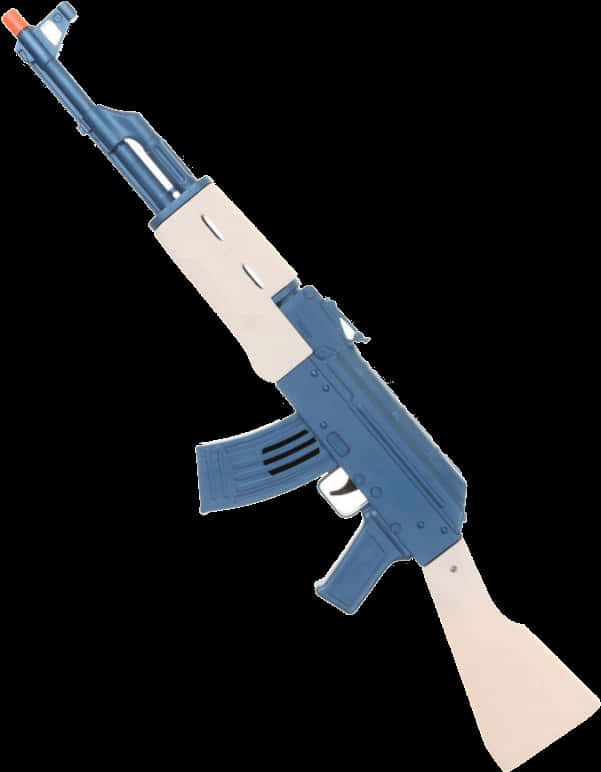 Rifle 桌布 壁紙 — 一個藍色和米色的突擊步槍玩具複製品，帶有橙色尖端，孤立在黑色背景上。