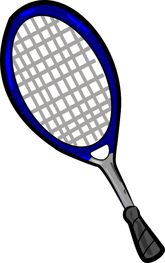 Tennis 桌布 壁紙 — 一個藍色和銀色的網球拍，帶有白色線格，孤立地立在黑色背景上。