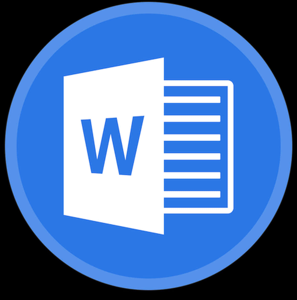 microsoft 桌布 壁紙 — 一個藍色圓形圖示，包含一個白色文件，上面有藍色「W」和代表文字的線條。