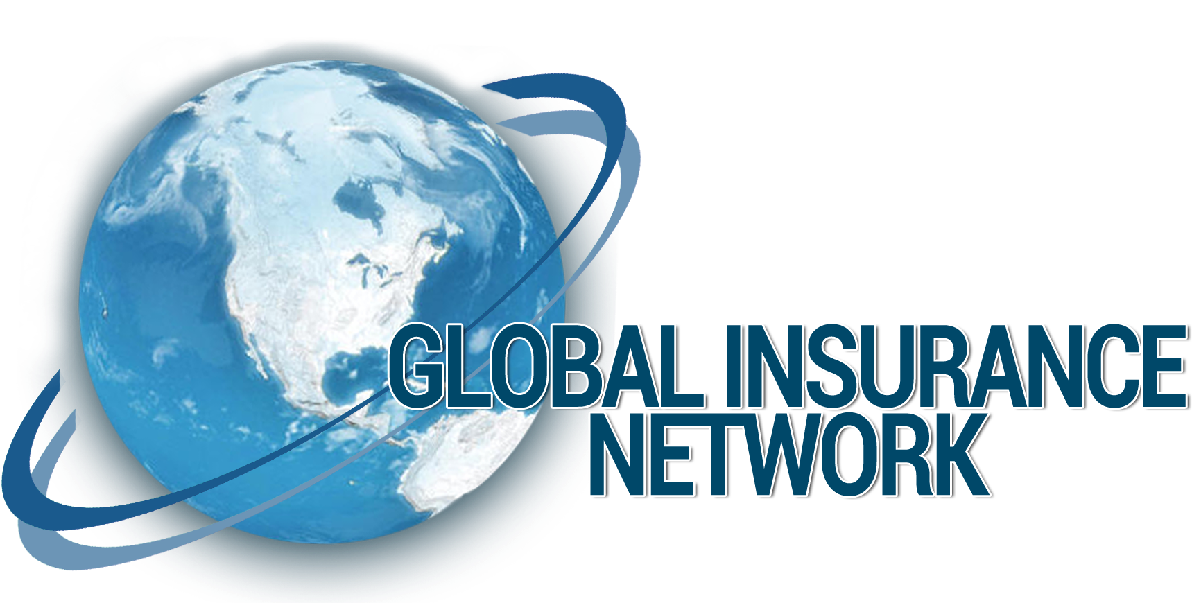 標誌 桌布 壁紙 — 一個藍色地球儀，帶有旋轉線條，被文字 global insurance network 環繞，背景為黑色。