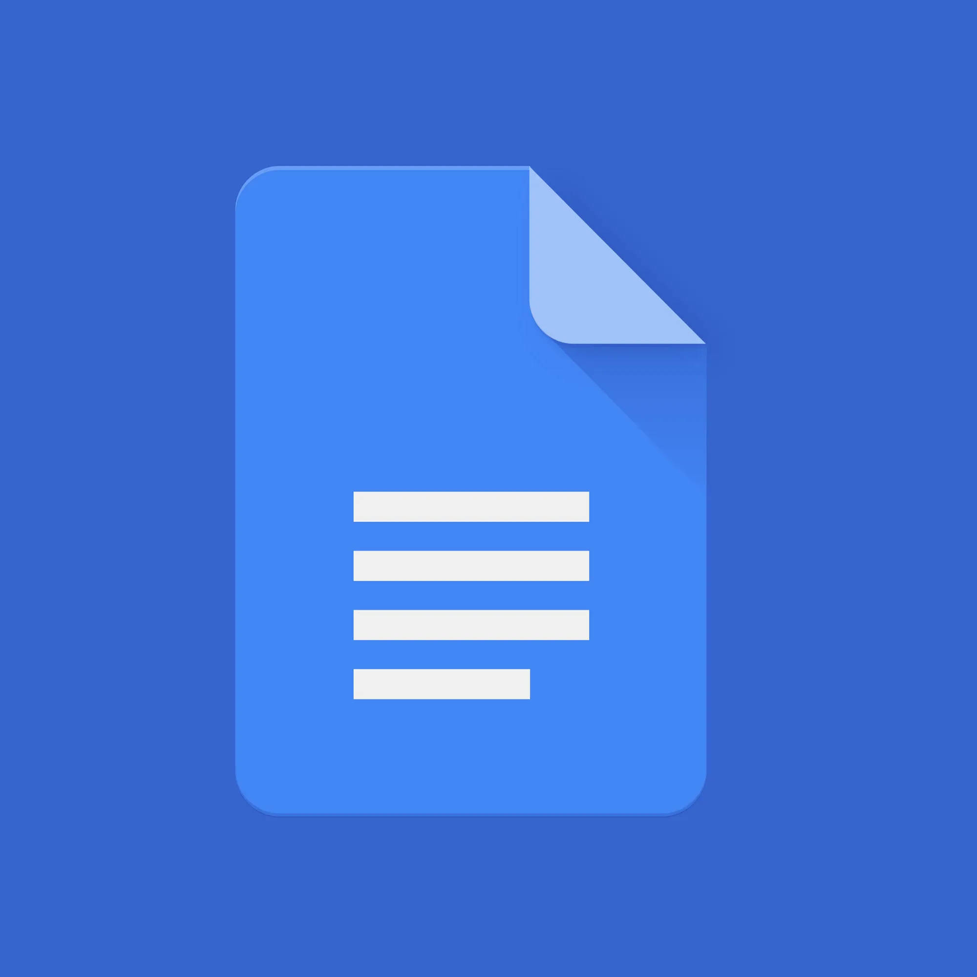 Google Docs 桌布 壁紙 — 一個藍色文件圖示，帶有白色線條和折角，背景為純藍色。