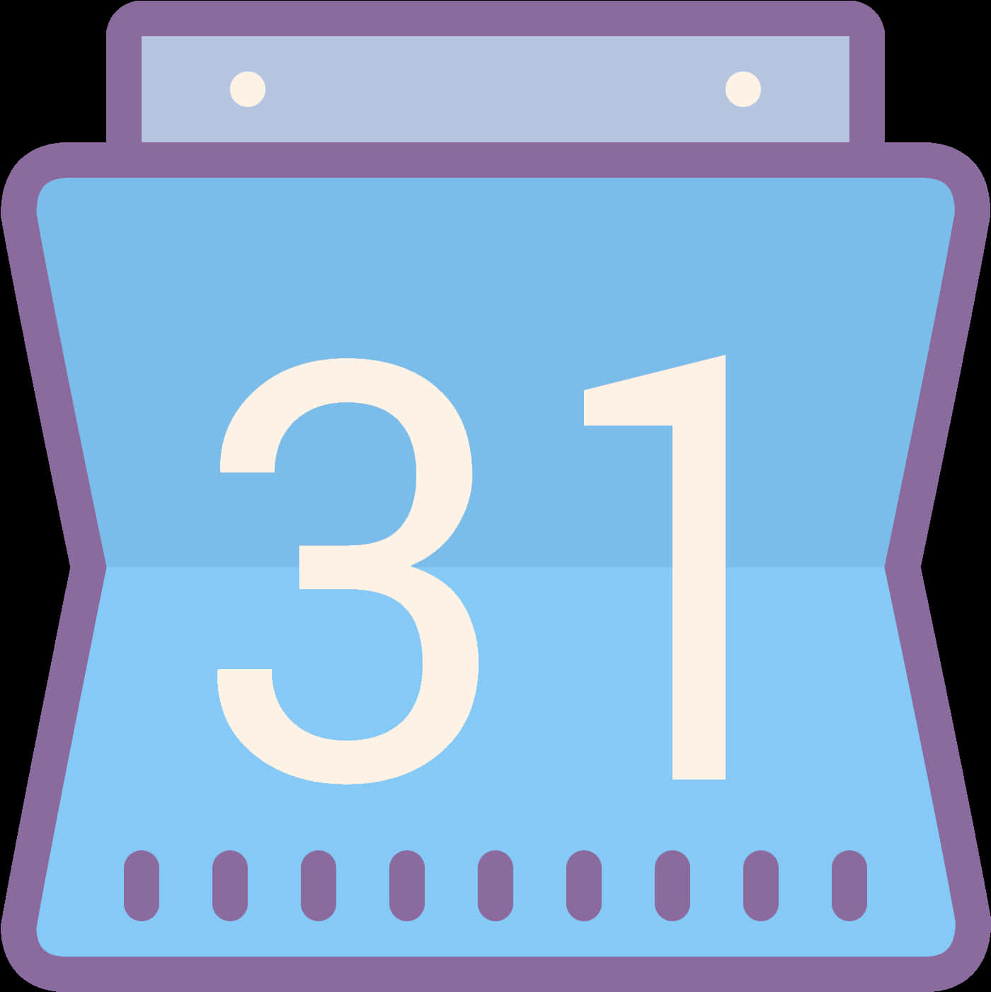 Calendar Icon 桌布 壁紙 — 一個藍色日曆頁面的平面向量圖示，顯示奶油色數字31，帶有紫色邊框和穿孔邊緣。