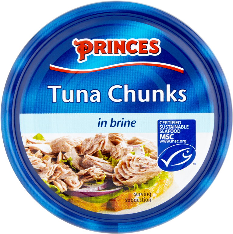 標誌 桌布 壁紙 — 一個藍色標籤的Princes Tuna Chunks in Brine罐頭，展示三明治食用建議。