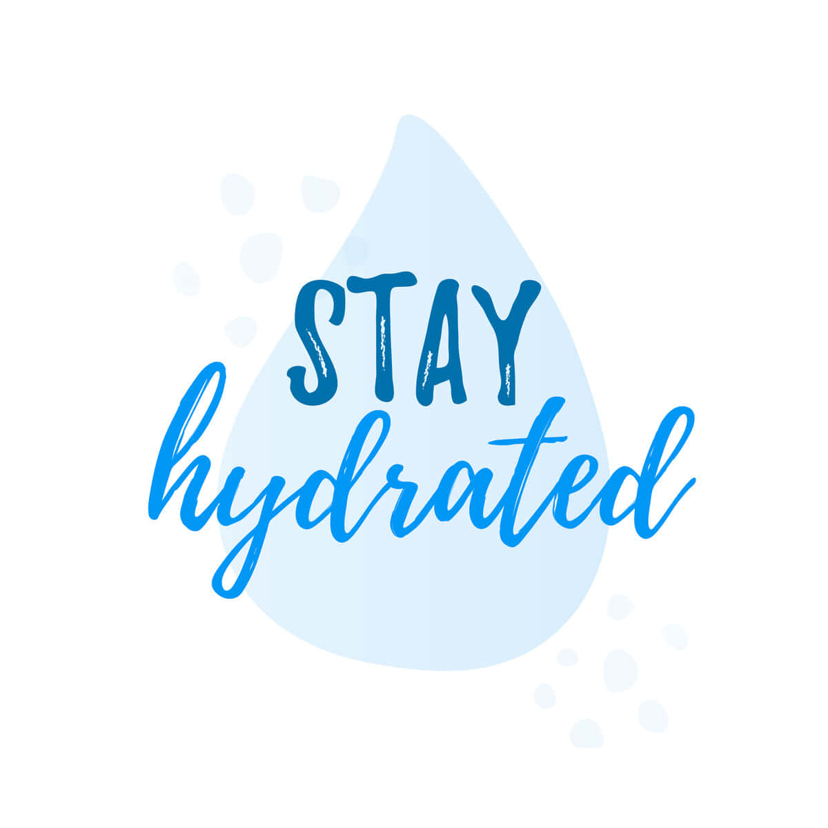 Hydration 桌布 壁紙 — 一個藍色水滴圖案，上面有粗體和斜體的文字「STAY hydrated」，背景為白色。