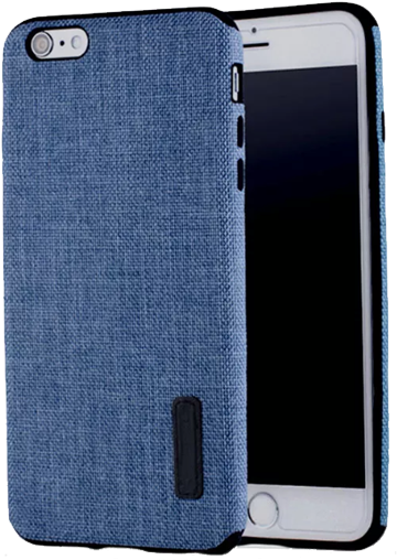 Mobile Frame 桌布 壁紙 — 一個藍色牛仔布紋理的手機殼打開，旁邊放著一部黑色螢幕的白色智慧型手機。