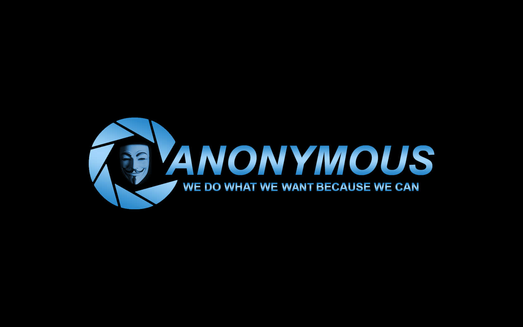 匿名 桌布 壁紙 — 一個藍色的Anonymous標誌，在黑色背景上的相機光圈內有一個蓋伊·福克斯面具。