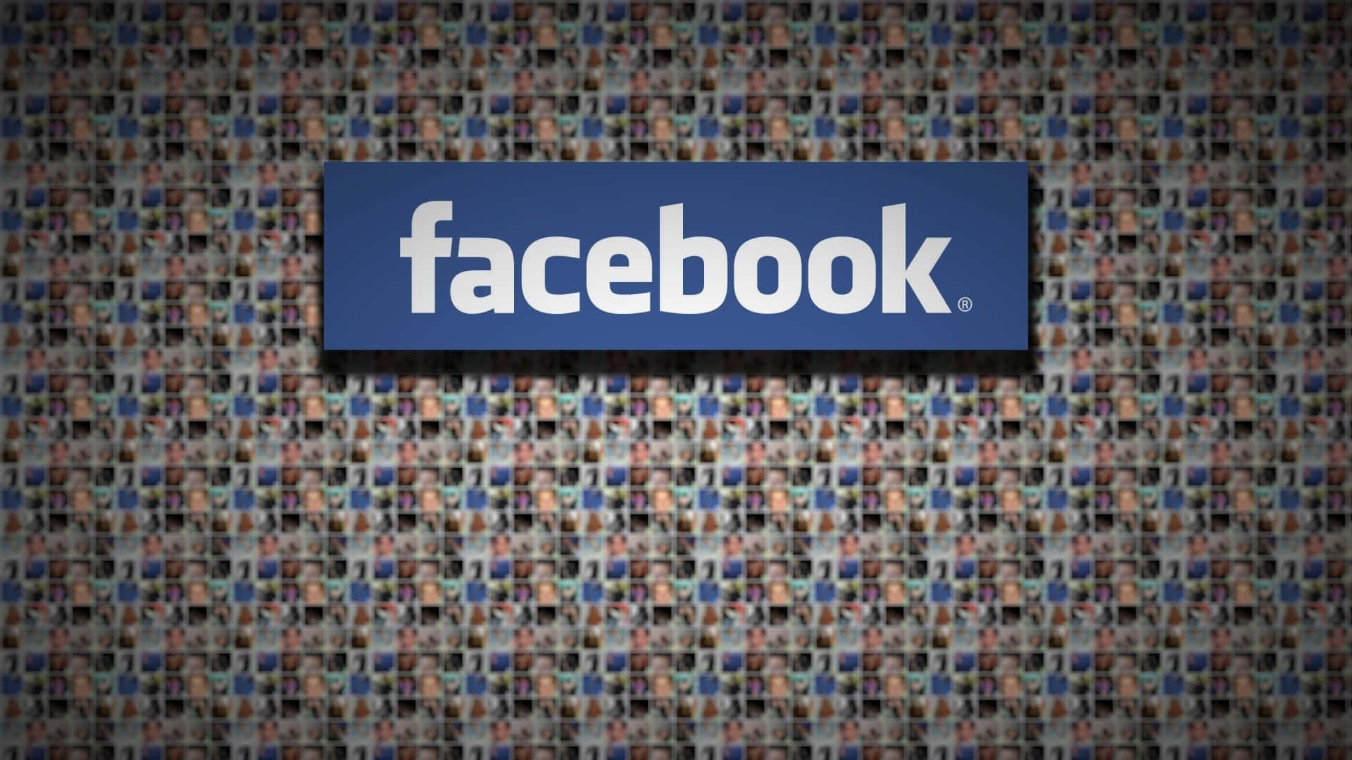Facebook 桌布 壁紙 — 一個藍色的Facebook標誌，置中在細小用戶個人頭像的馬賽克上方。