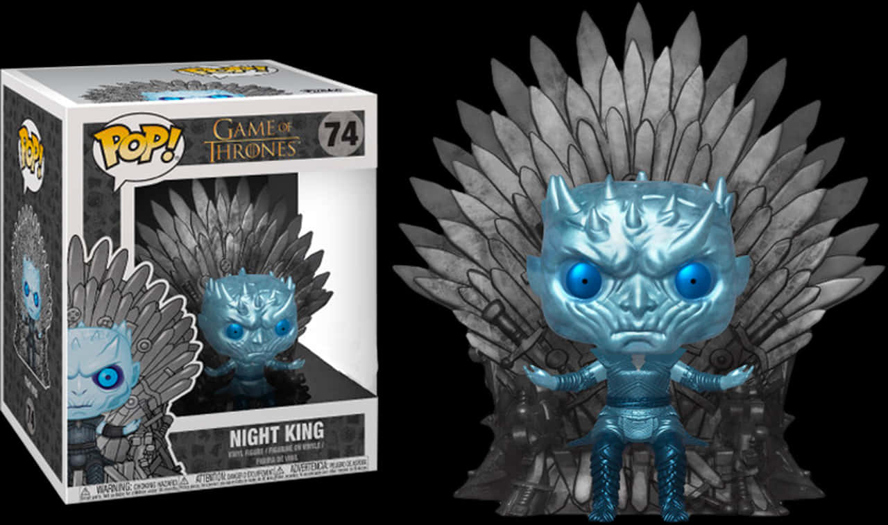 國王 桌布 壁紙 — 一個藍色的夜王Funko Pop！人偶坐在鐵王座上，眼睛發光，質感冰冷。
