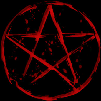 Pentagram 桌布 壁紙 — 一個血紅色的五角星，圓圈內有飛濺紋理，背景為純黑色。