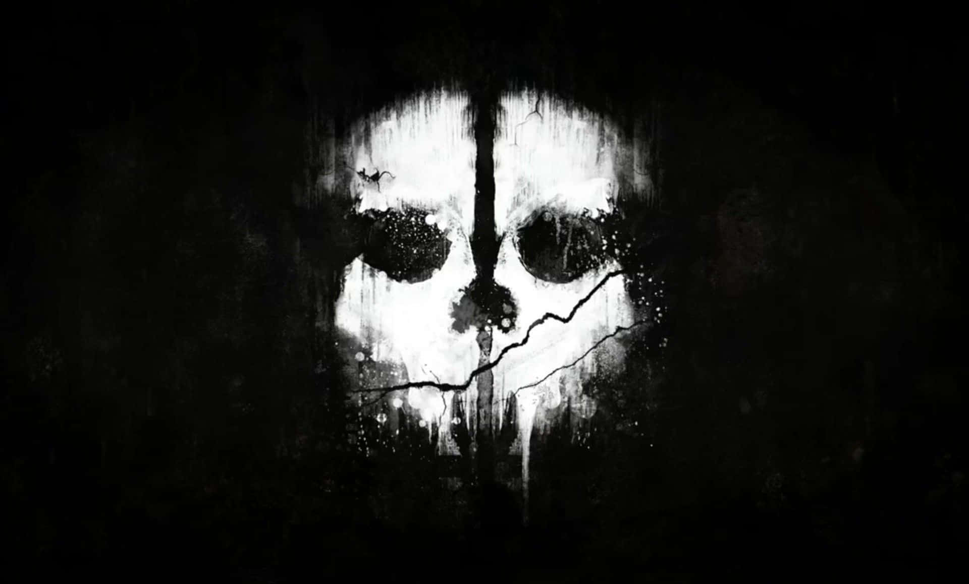 Call Of Duty Ghosts 桌布 壁紙 — 一個裂開的白色頭骨畫在深色牆上，帶有滴落的油漆和粗糙的質感。