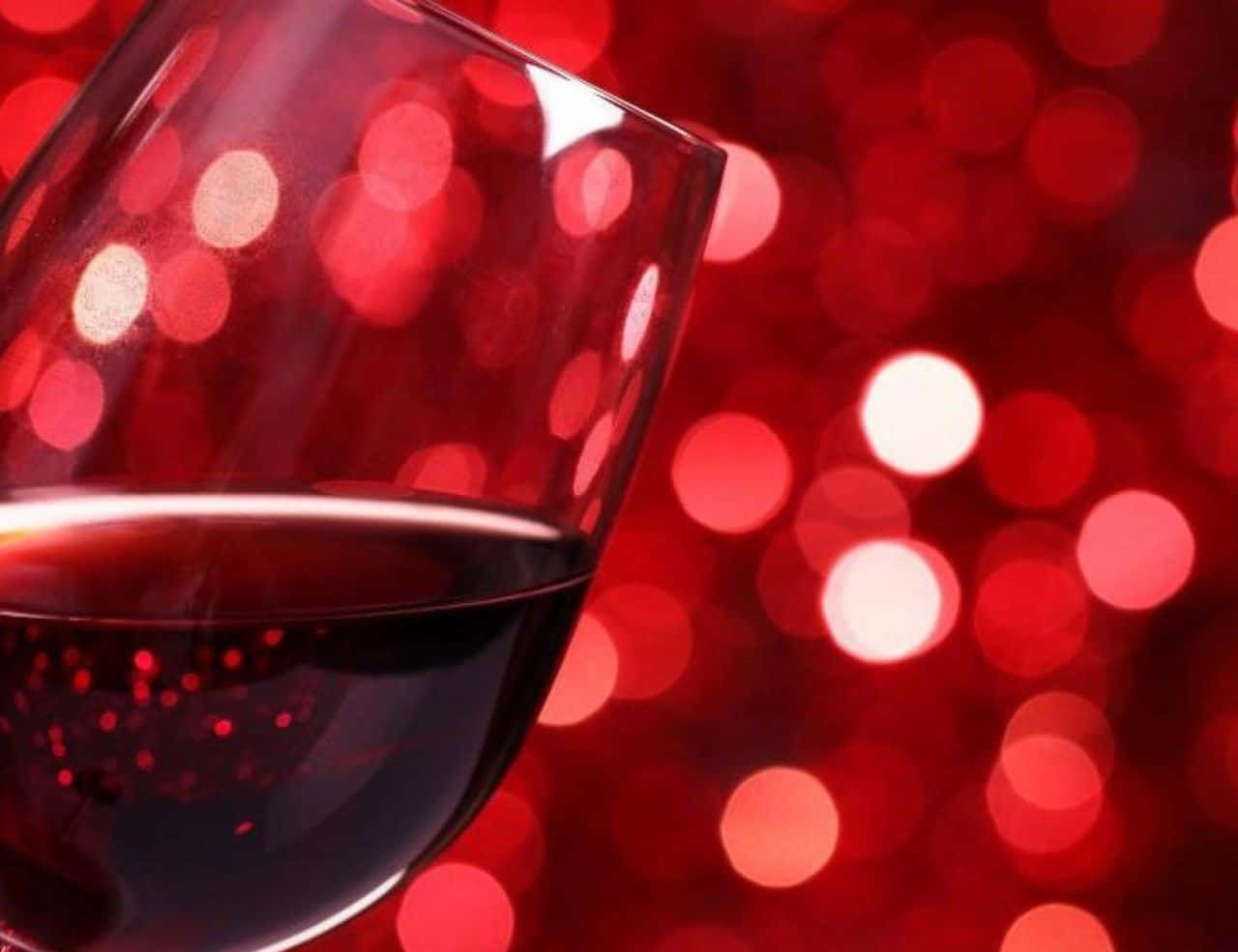 Red Wine Glass 桌布 壁紙 — 一個裝滿紅酒的酒杯特寫，背景是鮮豔的紅色散景。
