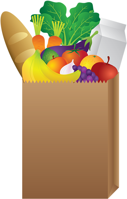 Grocery Bag 桌布 壁紙 — 一個裝滿色彩繽紛新鮮農產品和一條麵包的棕色紙袋。