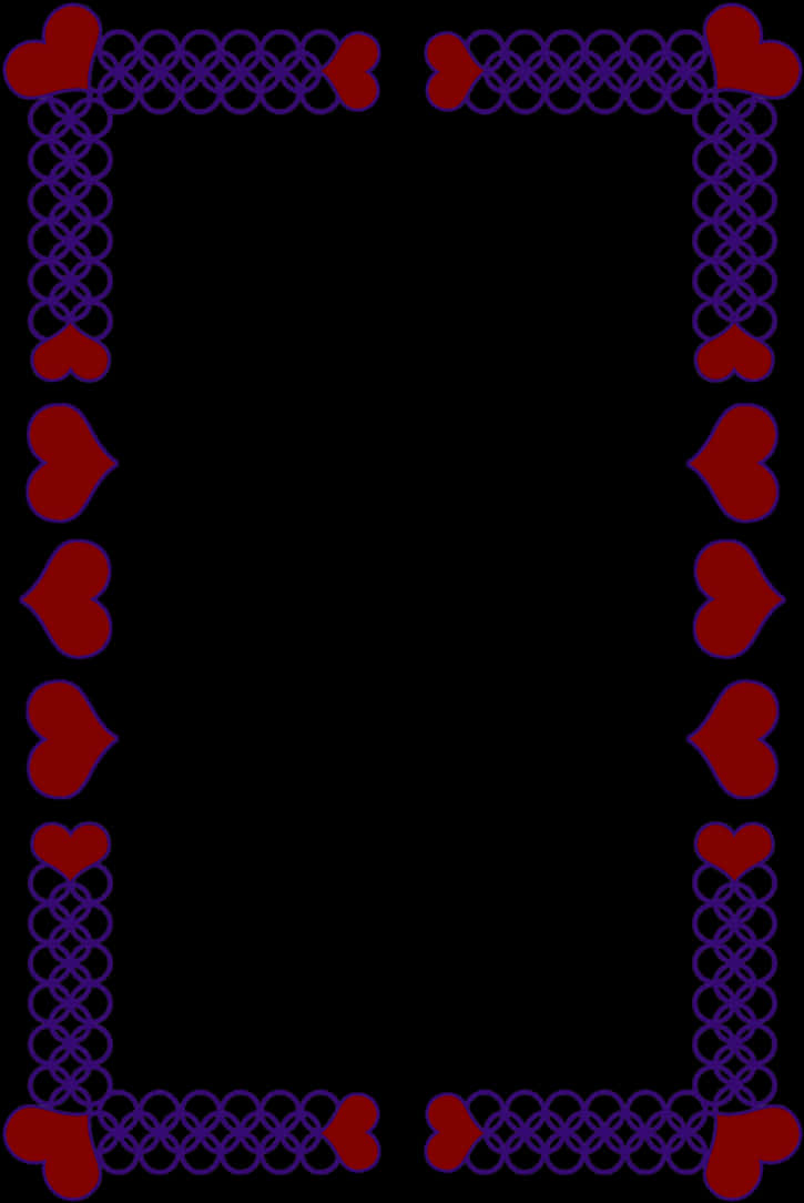 Heart Frame 桌布 壁紙 — 一個裝飾性邊框，帶有紅色心形和紫色交織圖案，框住黑色背景。