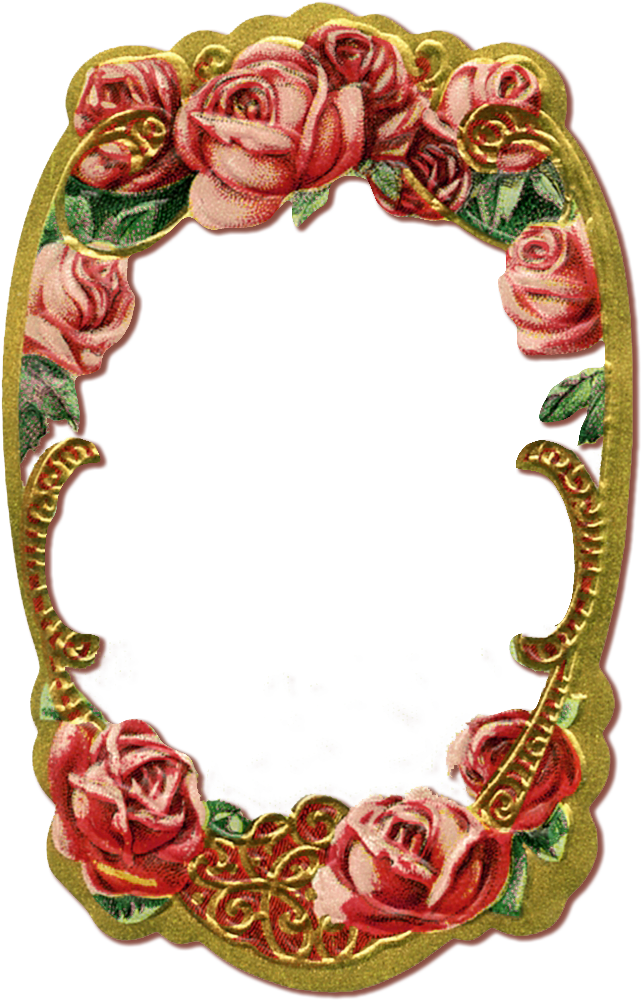 Victorian 桌布 壁紙 — 一個裝飾華麗的復古畫框，飾有粉紅玫瑰和金色花絲，背景為黑色。