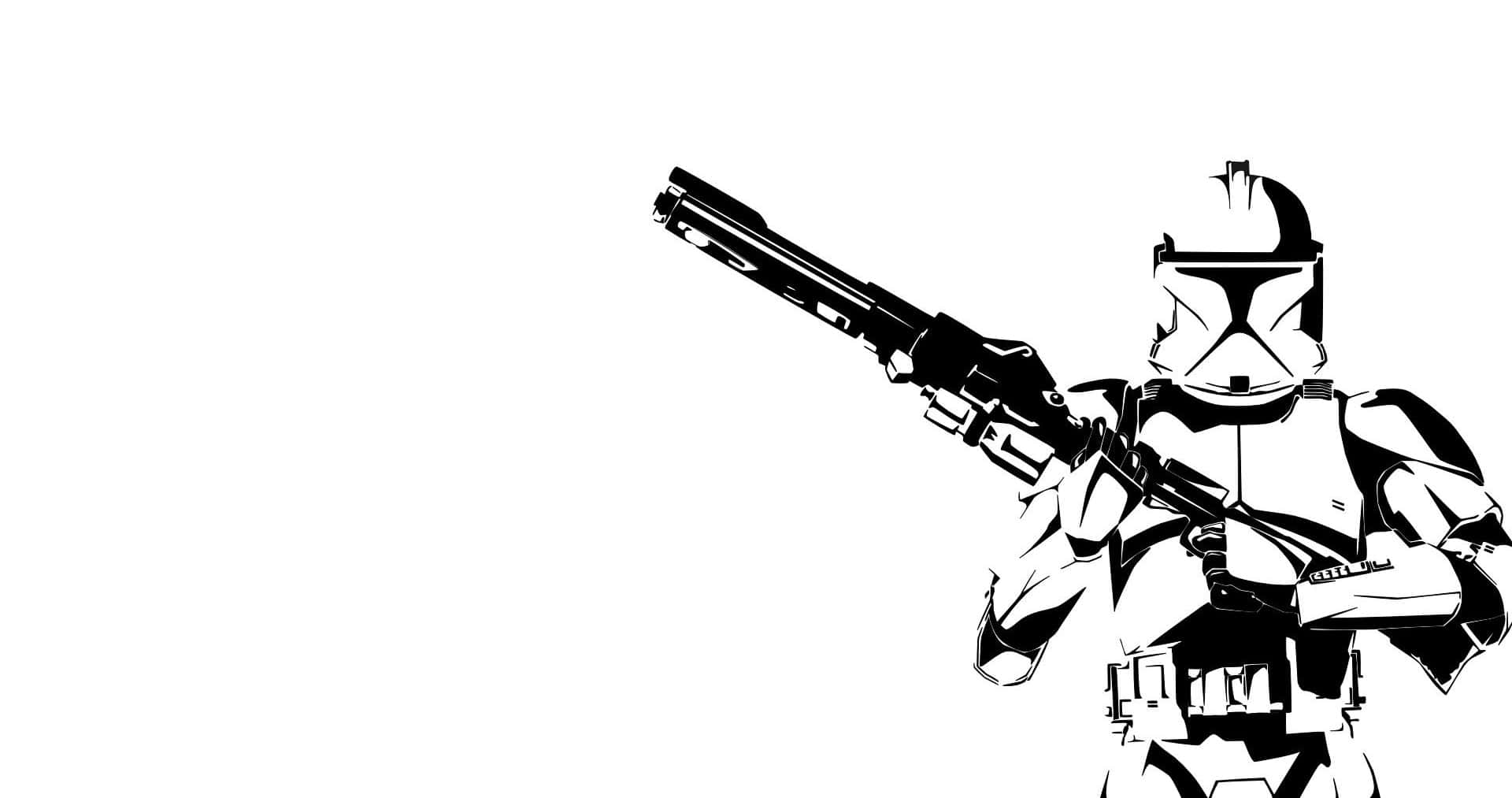 Star Wars Clone Troopers 桌布 壁紙 — 一個複製人戰士瞄準爆能步槍的鮮明黑白剪影，線條銳利，對比強烈。