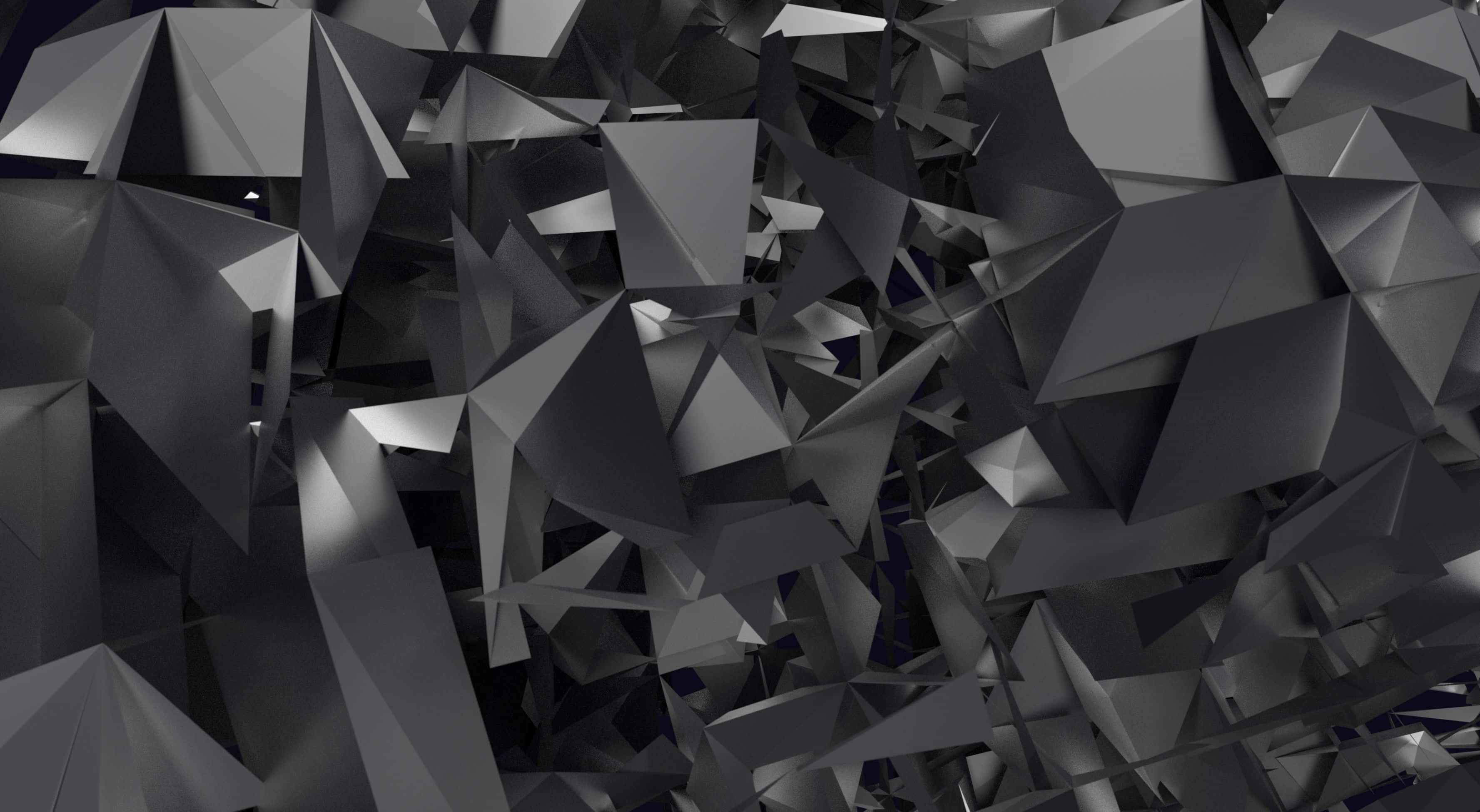 Shapes 桌布 壁紙 — 一個複雜的抽象圖案，由相互鎖扣的灰色幾何形狀組成，具有銳利的邊緣和柔和的陰影。