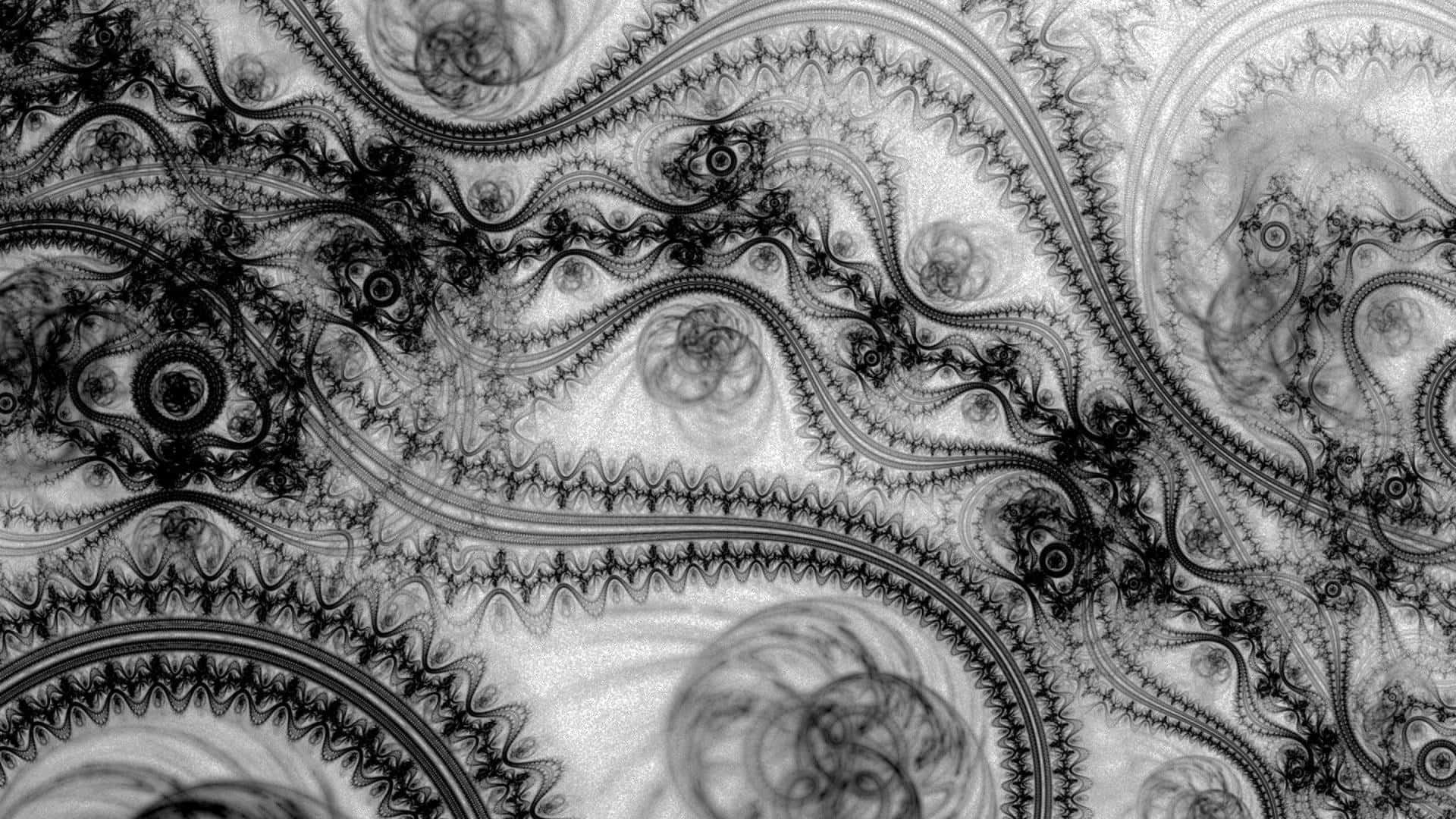 Lace 桌布 壁紙 — 一個複雜的黑白碎形圖案，帶有漩渦狀有機形狀和重複的圓形圖案。