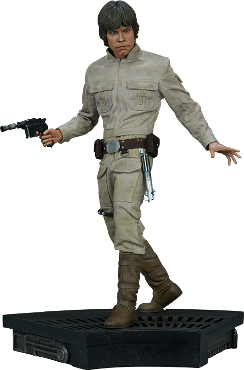 Star Wars Luke Skywalker 4K 桌布 壁紙 — 一個詳細的3D渲染Luke Skywalker動作人偶，身穿米色飛行員服，手持爆能槍。
