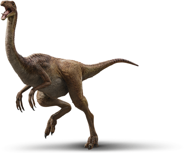 Jurassic World 桌布 壁紙 — 一個詳細的3D渲染恐龍，長頸張口，站在黑色背景的深色圓形底座上。