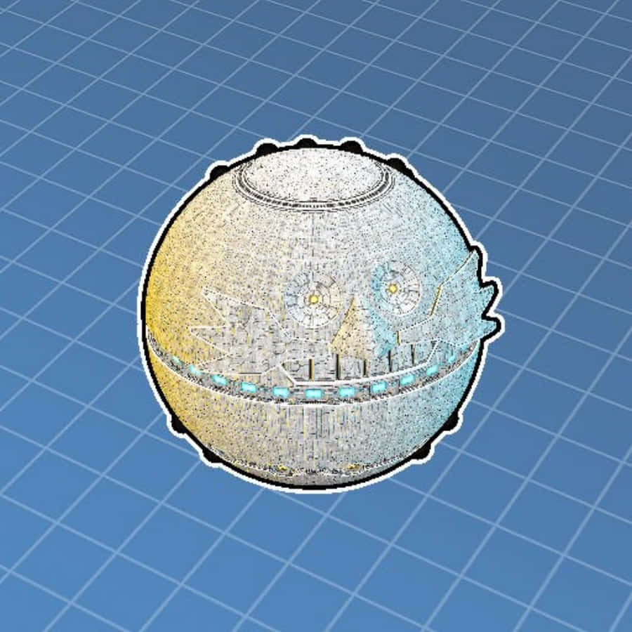 Death Egg 桌布 壁紙 — 一個詳細的3D渲染死星模型放置在藍色網格背景上，紋理和照明清晰可見。