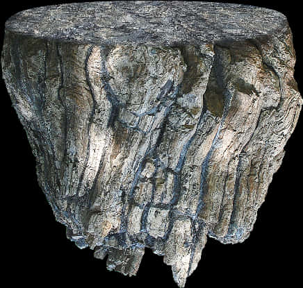 The Rock 桌布 壁紙 — 一個詳細的3D渲染浮動樹樁，帶有粗糙的樹皮和深溝，背景為黑色。