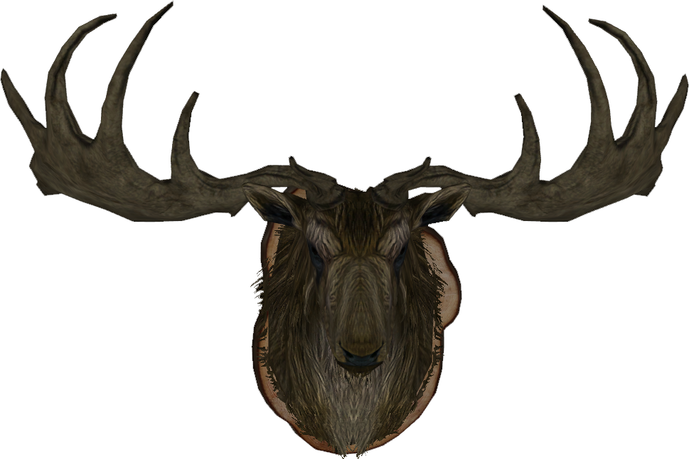 Elk 桌布 壁紙 — 一個詳細的3D渲染駝鹿頭部標本，帶有巨大的鹿角和紋理皮毛，背景為純白色。