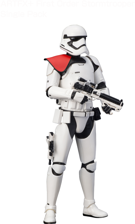 暴風兵 桌布 壁紙 — 一個詳細的First Order Stormtrooper動作人偶站在黑色背景前，準備好爆能步槍。