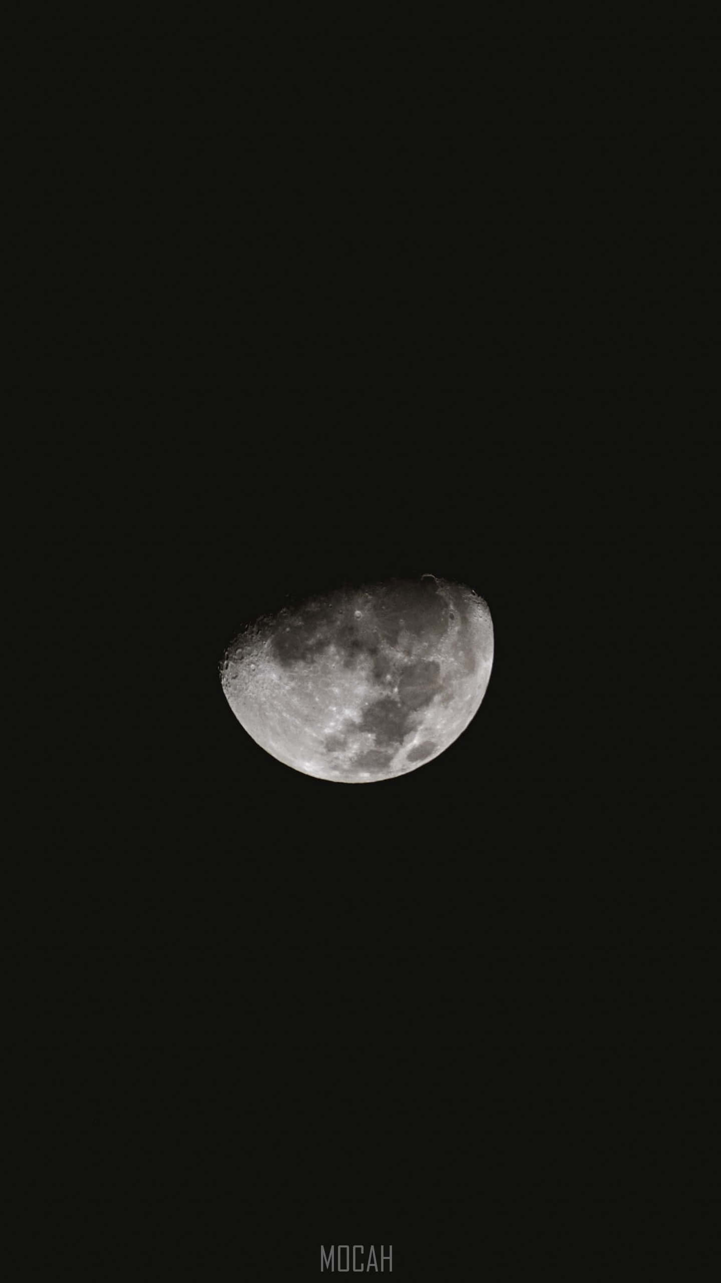 桌布 壁紙 — 一個詳細的彎月獨自掛在深黑色的夜空中，展示隕石坑和月球地形。