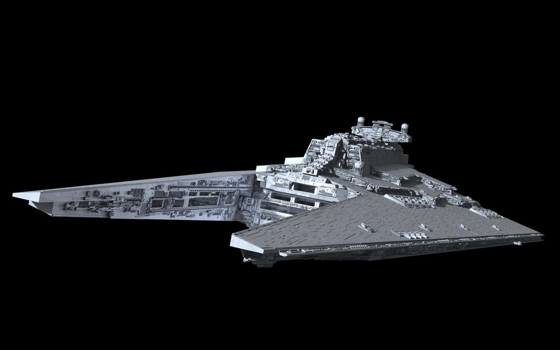 The Trade Federation 桌布 壁紙 — 一個詳細的灰階3D渲染，呈現一艘星際驅逐艦太空船，孤立在純黑色背景上。