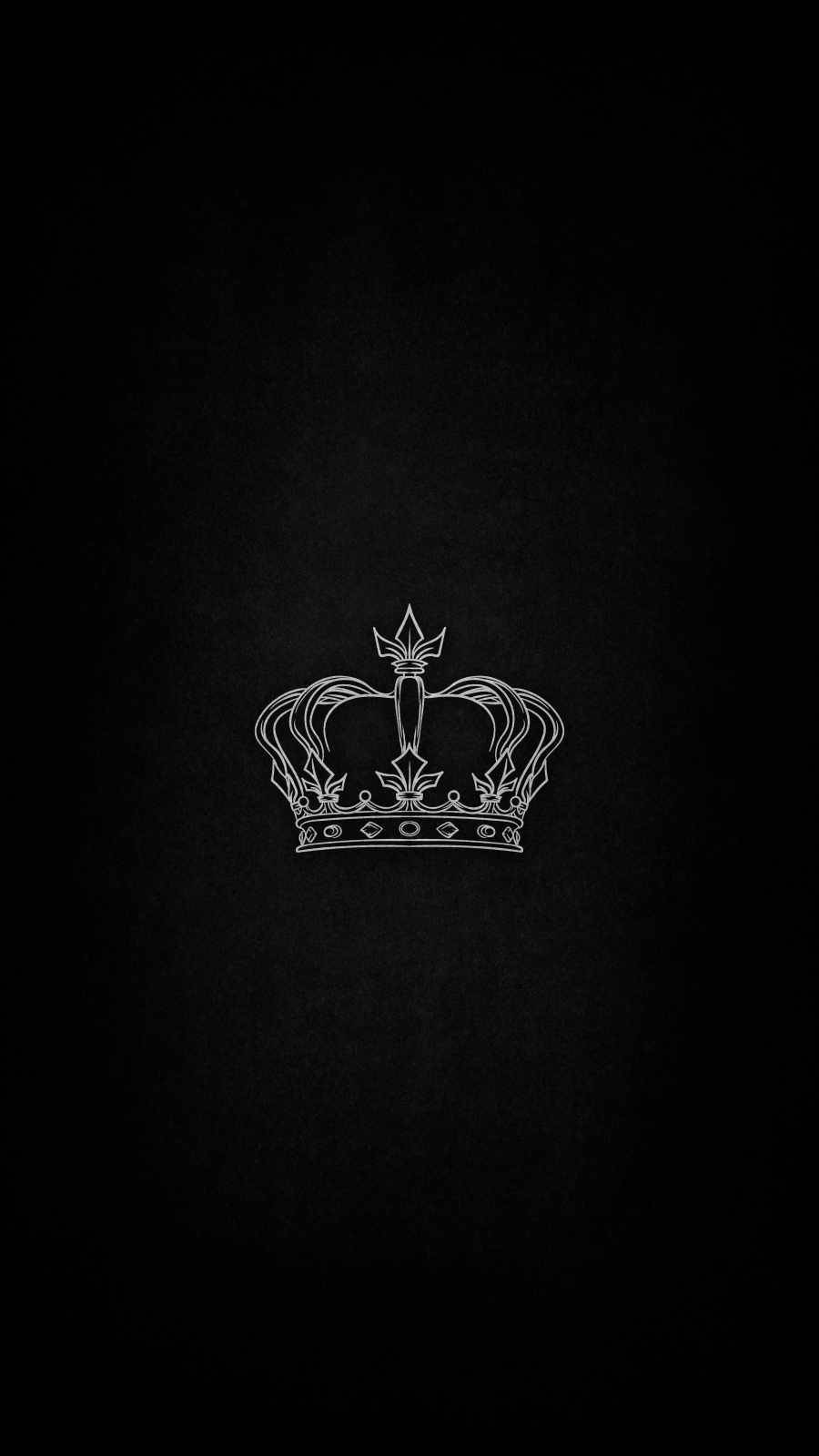 Black King 桌布 壁紙 — 一個詳細的皇冠的極簡白色線條畫，居中在紋理黑色背景上。