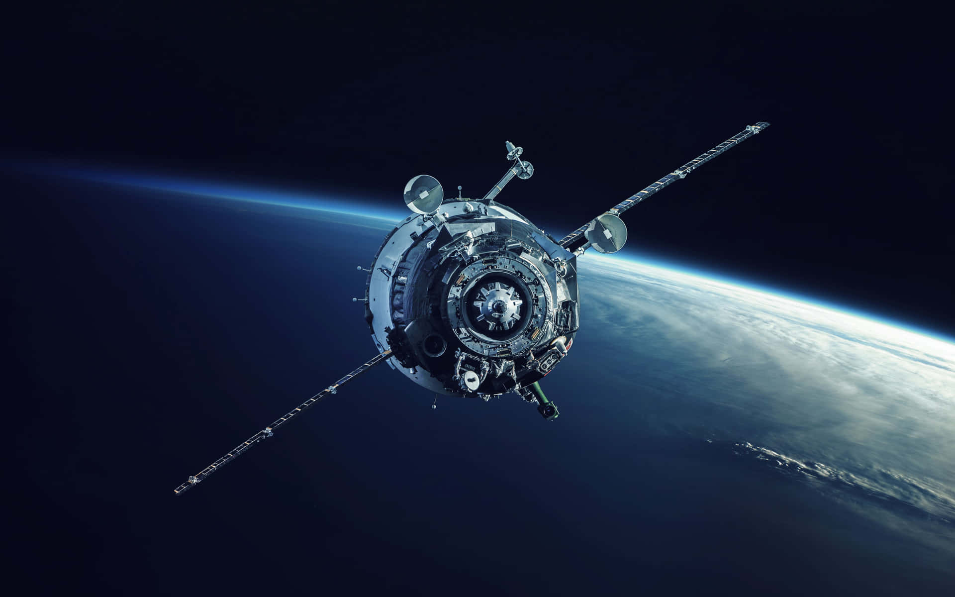 地球上空軌道上的衛星，顯示曲率和大氣 — 科技動圖 壁紙