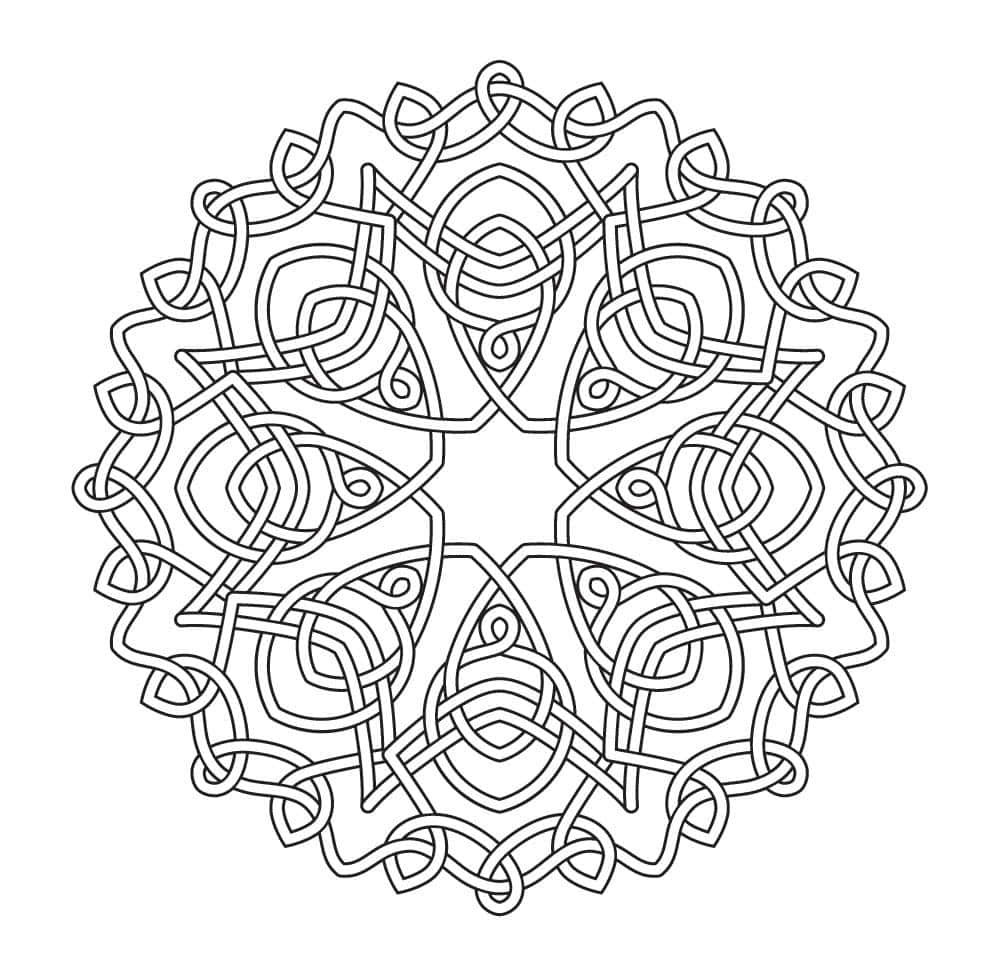 Geometric Pattern 桌布 壁紙 — 一個詳細的黑白凱爾特結曼陀羅，交織的圖案形成對稱的圓形設計。