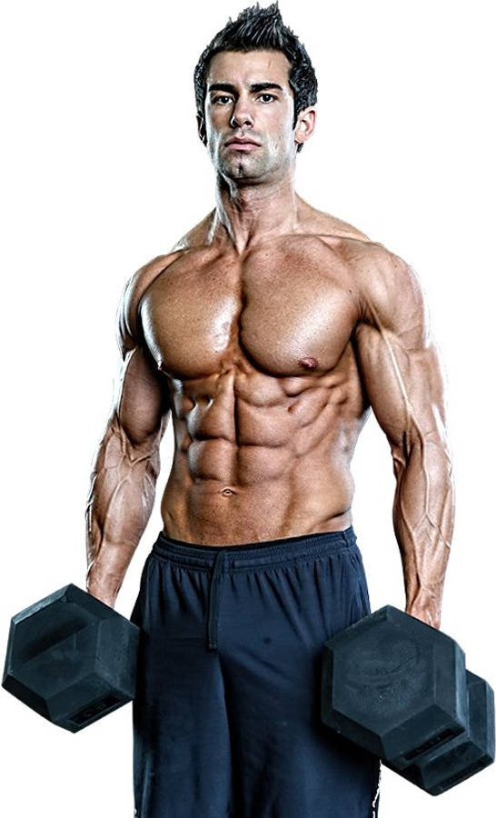 Exercise 桌布 壁紙 — 一個赤膊肌肉男，腹肌線條分明，在純白背景前手持黑色啞鈴。